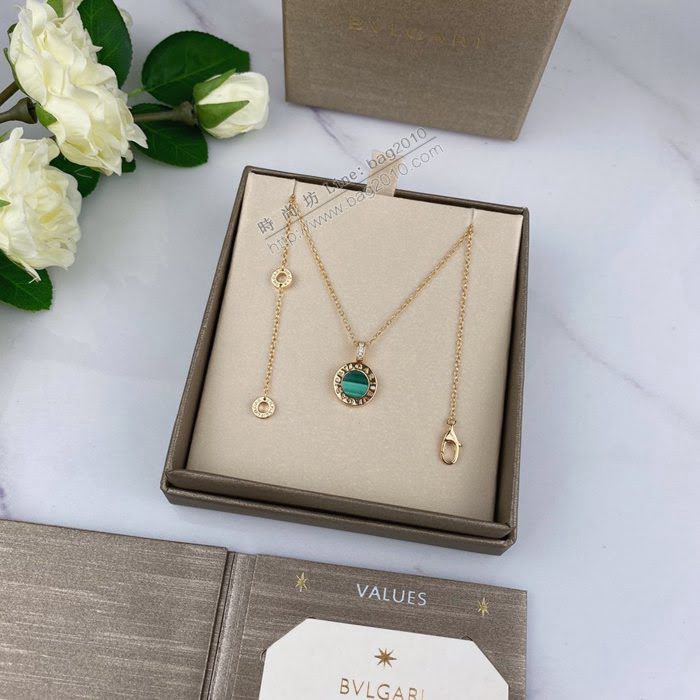 Bvlgari飾品 寶格麗天然孔雀石大號圓餅項鏈 通體925純銀項鏈  zgbq3275